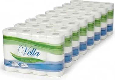Vella Küchenpapier Sparpack – 3-lagig, 50 Blatt je Rolle, extra saugstark & reißfest – 4 × 8 Rollen (32 Rollen), Haushaltspapier aus Zellstoff