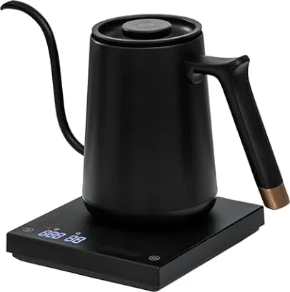 TIMEMORE Elektrischer Schwanenhals Wasserkocher Kaffee-und Teekanne, Fish Smart Coffee Electric Kettle 600ML Mit Temperatureinstellung für Coffee Tea Brewing, Home Edition Black, 192s Schnell auf 88°C