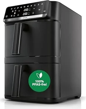 Bosch XXL Heißluftfritteuse, 12,0L Doppelkammer, platzsparend, 6 Programme, PFAS frei, schwarz, AirFryer Serie 6, MAFD661B0
