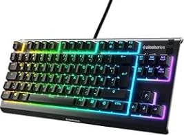 SteelSeries Apex 3 TKL Gaming Tastatur – RGB - Kompakter Tenkeyless-Formfaktor – 8-Zonen-RGB-Beleuchtung – Wasser- und Staubresistenz – Flüsterleise Gaming-Switches - DE Layout QWERTZ - Schwarz