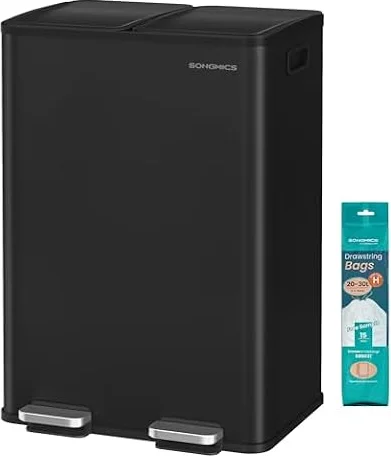 SONGMICS Mülleimer Küche, 2 x 30 Liter, 2 Fächer, mit Softclose-Deckel