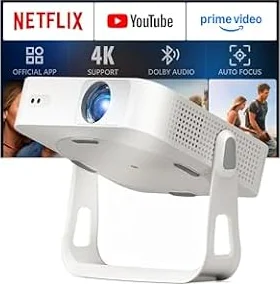 Smart Beamer【2500ANSI ＆ Offizielle App】 Mini Projektor mit Autofokus ＆ Trapezkorrektur, VOPLLS 1080P Full HD WiFi6 Bluetooth Beamer 4K Heimkino/Outdoor Klein Projector für Handy (Perlweiß)