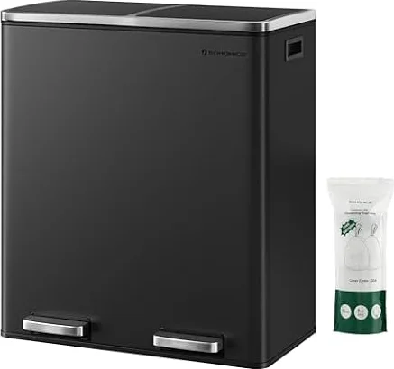 SONGMICS Mülleimer, Treteimer, 2 x 30 Liter, 2 Fächer, Stahl