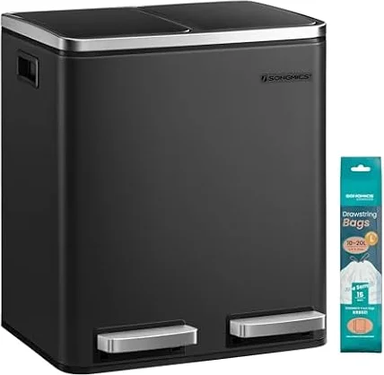SONGMICS Mülleimer Küche, Mülltrennsystem 2 Fächer, 2 x 15 Liter