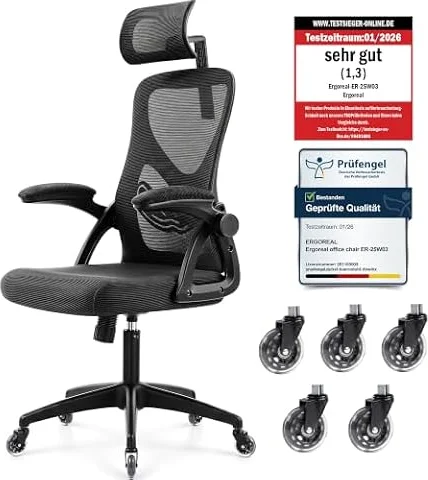 Bürostuhl ergonomisch mit Kopfstütze – Schreibtischstuhl Netz 200kg