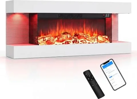 COSTWAY Elektrokamin mit Rahmen 750W/1500W, Weiß,101,6 x 20,6 x 41,8 cm