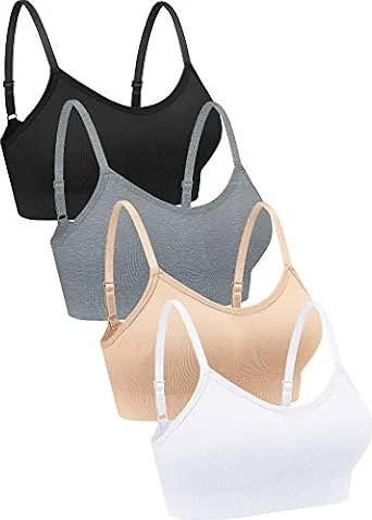 Geyoga 4 Stück Damen Sport BH, M, Schwarz, Hellgrau, Weiß, Rosa