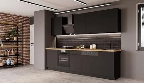 Küche SIENA BASIC 280 cm Küchenzeile Küchenblock Einbauküche Schwarz matt