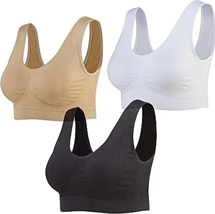 Lemef 3er-Pack Nahtlose Sport-BHS, drahtlose Yoga-BHS mit herausnehmbaren Pads Gr. 4X-Large, Schwarz&Weiß&Nude