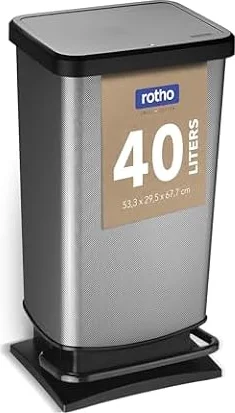 Rotho Paso Mülleimer 40l mit Pedal und Deckel, Kunststoff (PP) BPA-frei, carbonmetallic, 40l (35.3 x 29.5 x 67.6 cm)