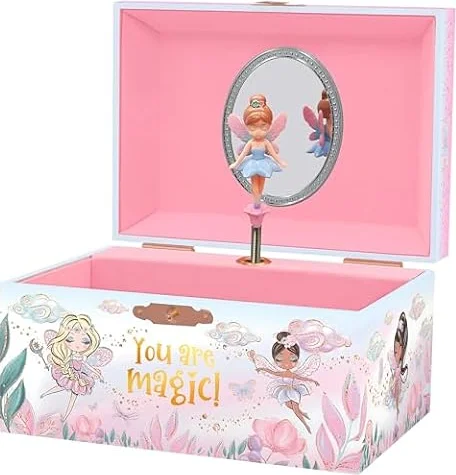 Giggle & Honey Musikalische Fee Schmuckkästchen für Mädchen - Kinder Musik-Box mit Fee und Spiegel, Geburtstagsgeschenke für Mädchen, Kinder-Schmuck-Boxen für Altersgruppen 3–10-15,2 x 11,8 x 8,9 cm