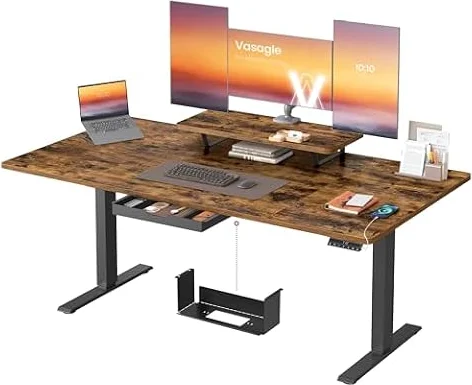 VASAGLE Höhenverstellbarer Schreibtisch, mit Monitorständer, 160 x 80 cm