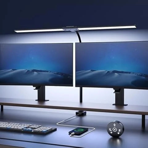 Schreibtischlampe LED Dimmbar - 1500LM 24W Klemmbar Büroschreibtischlampe mit Fernbedienung, 80CM Schwanenhals Schreibtisch Lampe Tageslichtlampe mit Ladefunktion, für Büro & Zuhause, Schwarz