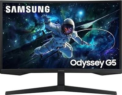 Samsung Odyssey G55C Curved Gaming Monitor, 27 Zoll, Bildschirm mit VA-Panel, 2.560 x 1.440 Pixel, 1.000R Radius, HDR10, AMD FreeSync, Bildwiederholrate 165 Hz, Reaktionszeit 1 ms (MPRT)