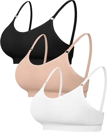 Channo Sport-BH für Damen ohne Bügel - 3er Pack ohne Nähte aus atmungsaktivem Nylon mit verstellbaren Trägern