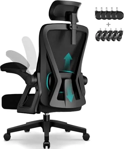 Airchros Bürostuhl,Bürostuhl Ergonomisch mit Verstellbarer Kopfstütze,Armlehnen und Lendenwirbelstütze, Schreibtischstuhl Drehstuhl Wippfunktion bis 135°,Chefsessel Rückenschonend, 150kg