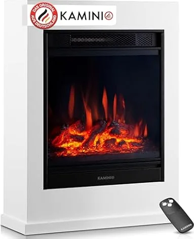 KAMINIO® Elektrokamin mit Heizung, elektrischer Standkamin [Weiß, Kalle]
