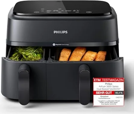 Philips Airfryer Dual Basket 3000 Serie Heißluftfritteuse, Schwarz, 9 L