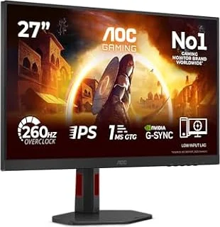 AOC 27G4ZR 27 Zoll FHD Gaming Monitor, 260Hz, Fast IPS Panel, 1ms GtG, HDR10, G-Sync Compatible, Höhenverstellung,(1920x1080 HDMI 2X 2.0 DP 1x 1.4) Schwarz