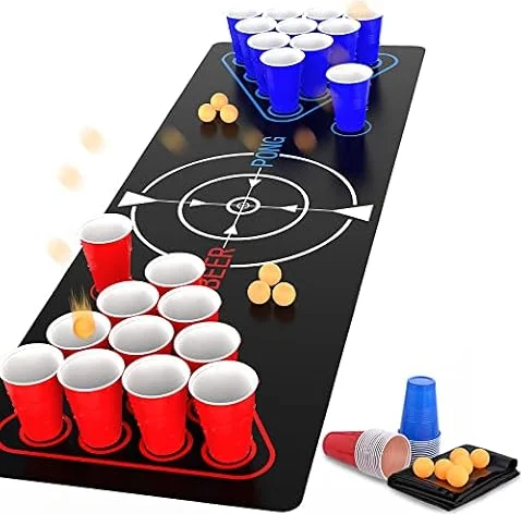 Faburo Beer Pong Tisch Matte Set 180x60cm mit 22 Bechern 6 Bälle, aus Kunststoff