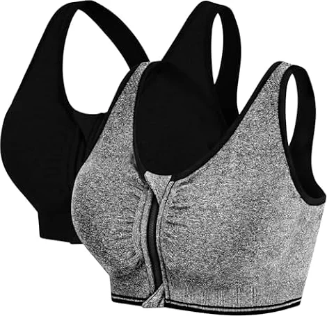 AoToZan 2 Pack Sport BH Damen Reißverschluss Vorne Mittlerer Halt