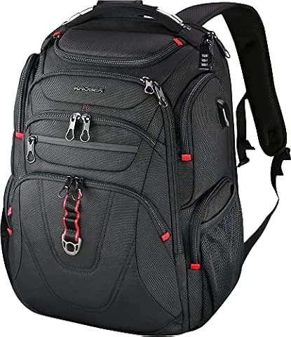 KROSER Laptop Rucksack Herren 17,3 Zoll Business Reiserucksack Handgepäck Wasserdicht mit Hartgeschältem Sicherheitsraum Ladeanschluss RFID Tasche für Männer/Frauen/College/Schule -Schwarz