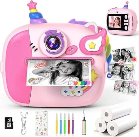 Wootoyz Sofortbildkamera, Einhorn Geschenk für Mädchen Kinderkamera Mädchen 4 5 6 7 8 Jahre Spielzeug ab 3-12 Jahr Einhorn Spielzeug ab 5 6 7 8 Jahre Sofortbildkamera Kinder Rosa