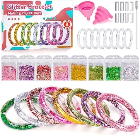 Geschenk Mädchen 6 7 8 Jahre: Glitzer Armbänder Bastelset Kinder ab 6 Jahre