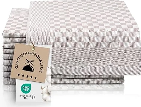 ZOLLNER 10er Set Geschirrtücher Baumwolle in 46x70 cm - super saugstarke und robuste Küchentücher – waschbar bis 60°C – in braun kariert - Gastronomiequalität - Oeko Tex® Zertifiziert