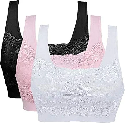 Vertvie Womens Strech Ohne Buegel Push up Yoga Sports BH Bra Top Set Fuer Fitnesstraining Polsterung 3er Pack (EU XL/Tag 2XL, Schwarz+Rosa+Weiß)