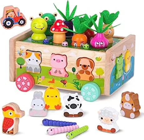 Montessori Spielzeug ab 1 2 3 Jahr | Holz Karotten Steckspiel ab 1 Jahr | Montessori Geschenk 1 2 Jahr Mädchen Jungen | Kinder Holzspielzeug Motorikspielzeug ab 1 Jahr